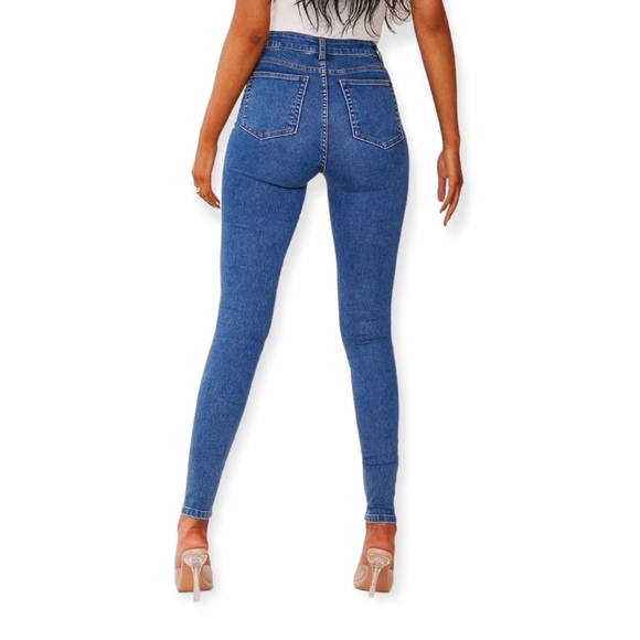 Tall Mid Blue Wash Basic High Waisted 5 Pocket Skinny Jeans - Picture 3 of 4